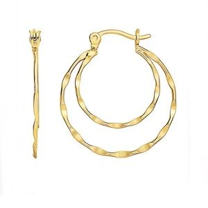 Sevil 925 NWT 18k Gold-Plated Double Diamond Cut Hoop Earrings